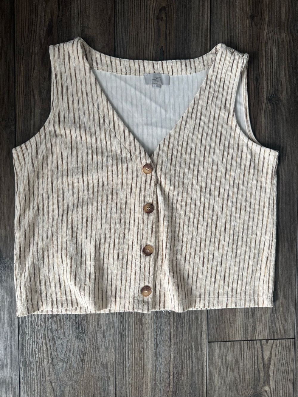 LOFT Cream Tan Brown Striped Button-Front Vest Womens M